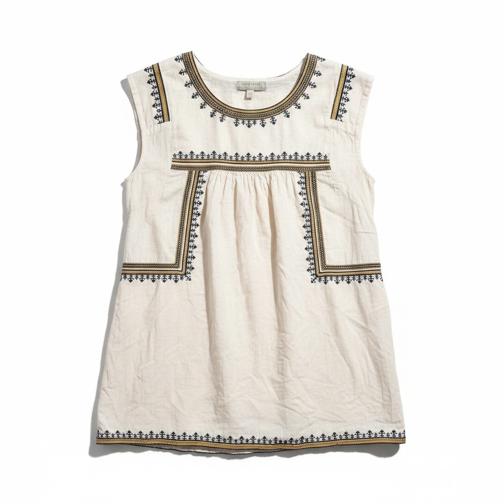 World Market S/M Cotton Linen Embroidered Tunic Dress Boho Folk Ivory
